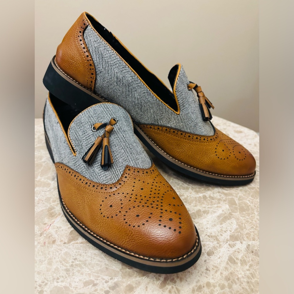 Brown and Gray Loafers with Tassels